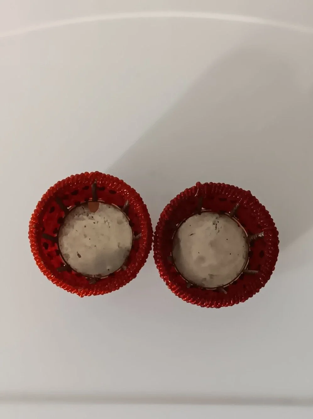 Pottery Barn Sunset Beaded Red Tealight Votive Candle Holders Set of 2 Silver 2